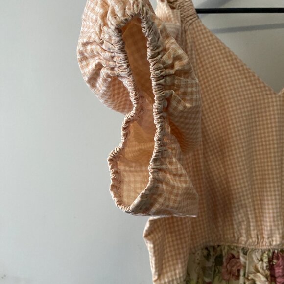 Handmade Plus Size Cotton Gingham Floral Multicolour Inseam Pockets V-Neck Dress - Picture 6 of 16